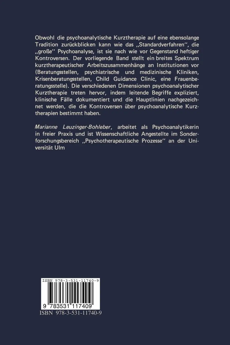 Rückseite: 9783531117409 | Psychoanalytische Kurztherapien | Zur Psychoanalyse in Institutionen