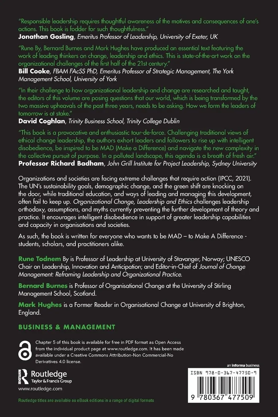 Rückseite: 9780367477509 | Organizational Change, Leadership and Ethics | Rune Todnem By (u. a.)