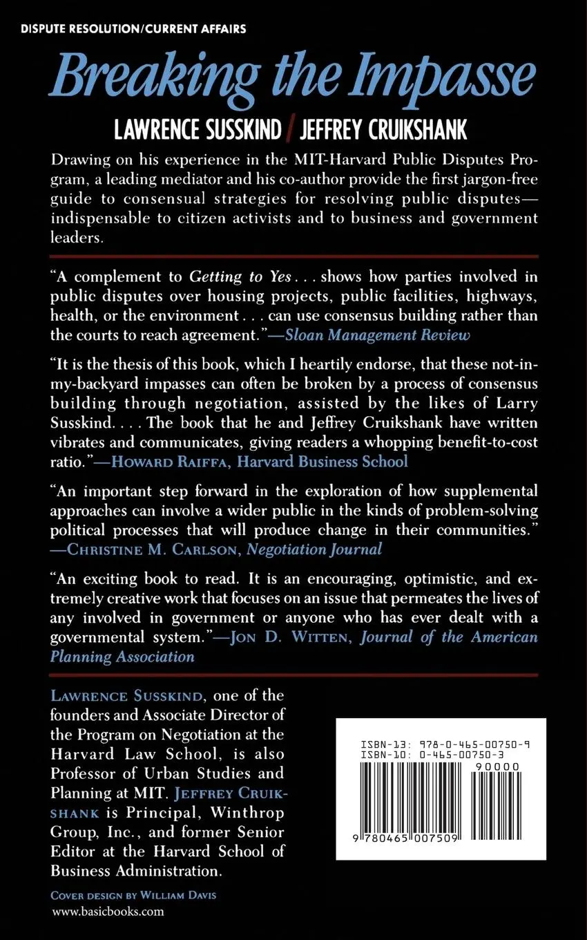 Rückseite: 9780465007509 | Breaking the Impasse | Lawerence Susskind (u. a.) | Taschenbuch | 1989