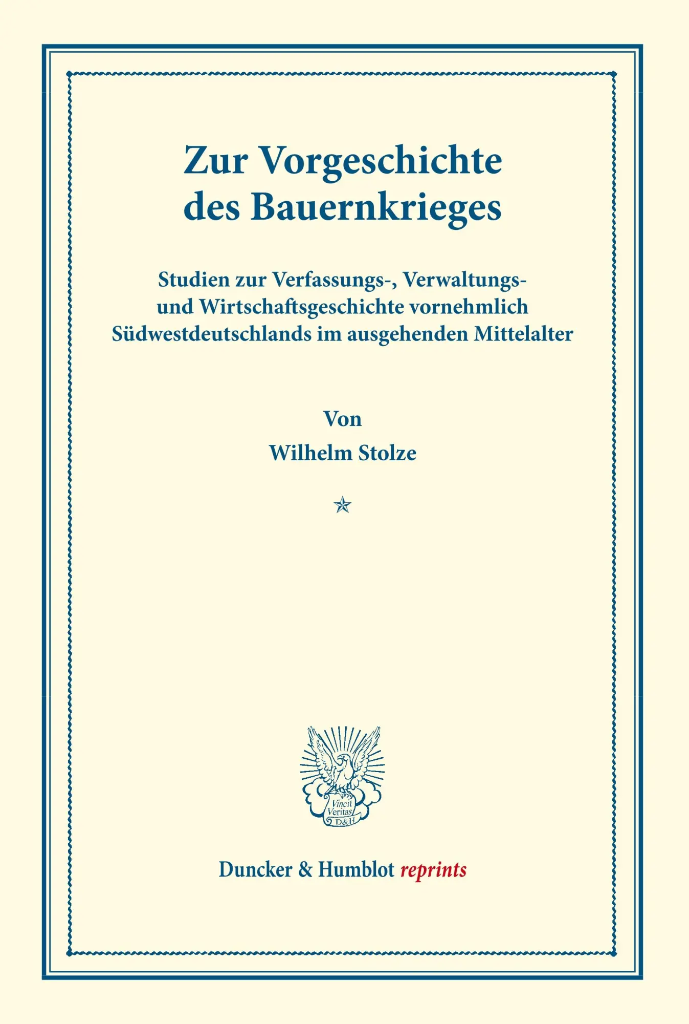 Cover: 9783428177509 | Zur Vorgeschichte des Bauernkrieges. | Wilhelm Stolze | Taschenbuch
