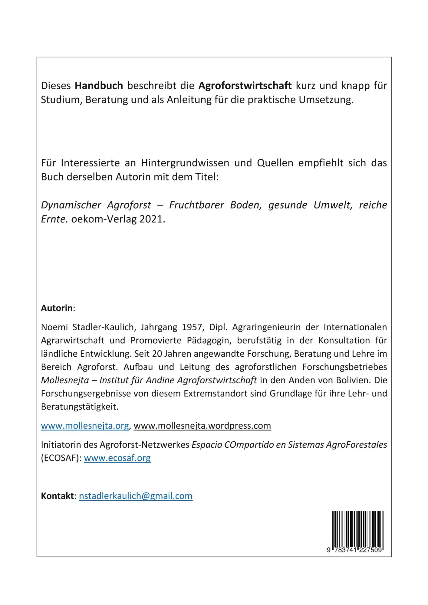 Rückseite: 9783741227509 | Handbuch Agroforstwirtschaft | Noemi Stadler-Kaulich | Taschenbuch