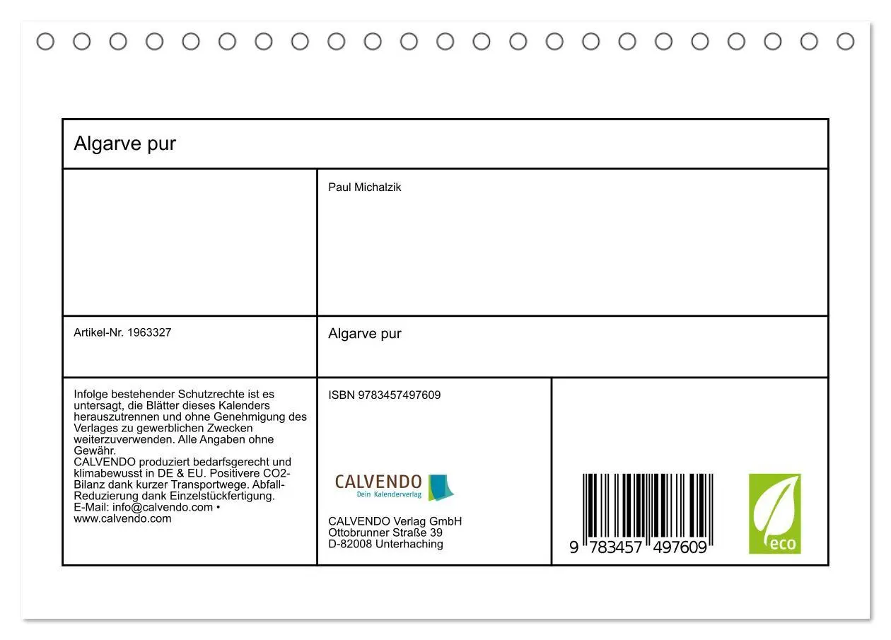Bild: 9783457497609 | Algarve pur (Tischkalender 2026 DIN A5 quer), CALVENDO Monatskalender