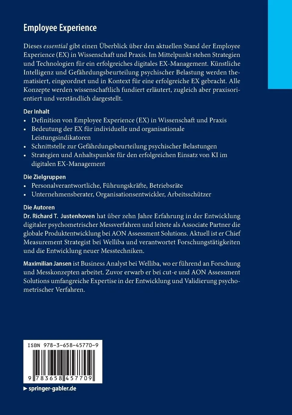 Rückseite: 9783658457709 | Employee Experience | Erfolgreiche Strategien mit GBU Psyche und KI