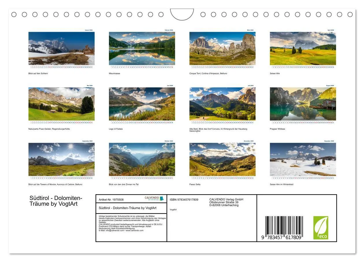 Bild: 9783457617809 | Südtirol - Dolomiten-Träume by VogtArt (Wandkalender 2026 DIN A4...
