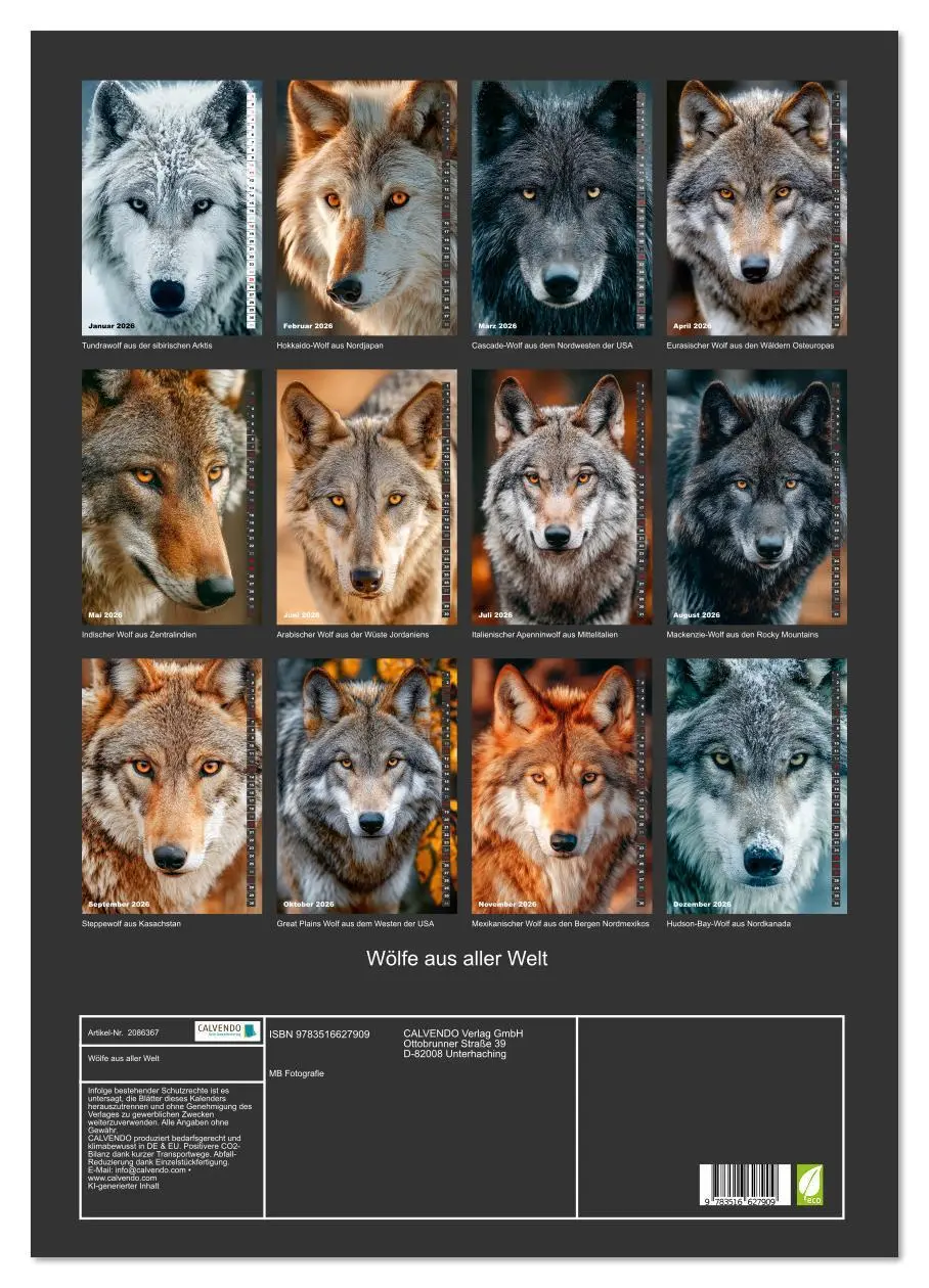 Bild: 9783516627909 | Wölfe aus aller Welt (Wandkalender 2026 DIN A2 hoch), CALVENDO...