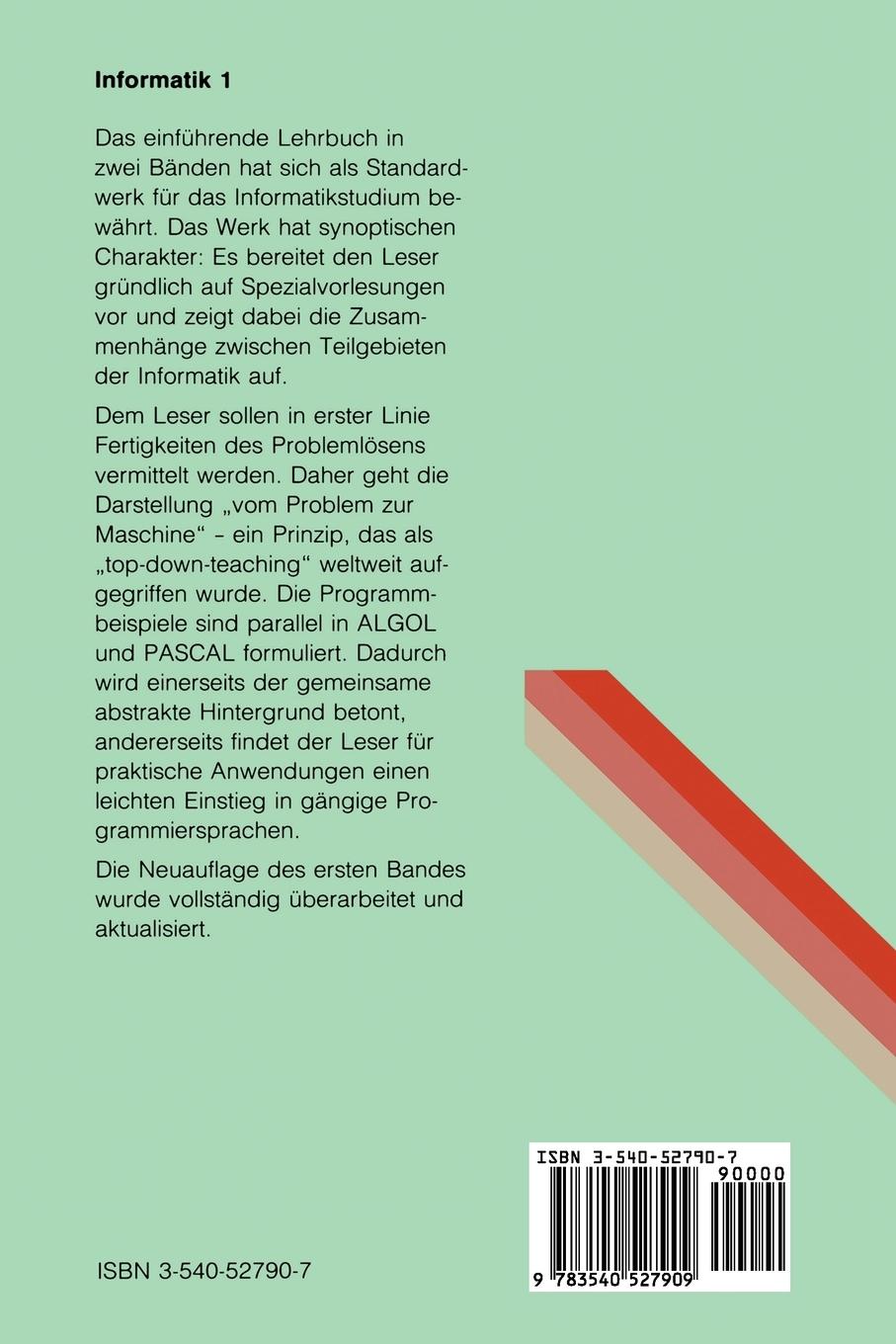 Rückseite: 9783540527909 | Informatik 1 | Eine einführende Übersicht | Gerhard Goos (u. a.)