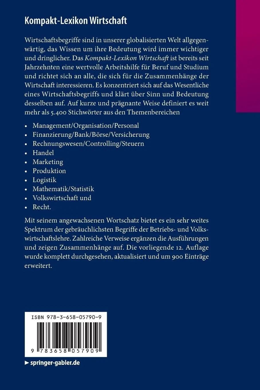 Rückseite: 9783658057909 | Kompakt-Lexikon Wirtschaft | Springer Fachmedien Wiesbaden | Buch