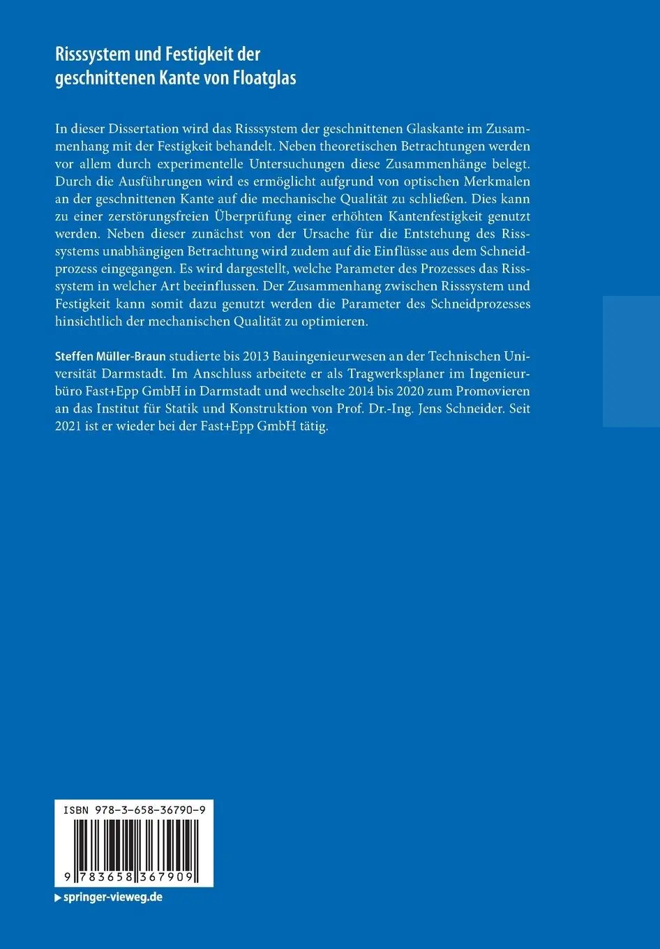 Rückseite: 9783658367909 | Risssystem und Festigkeit der geschnittenen Kante von Floatglas | Buch