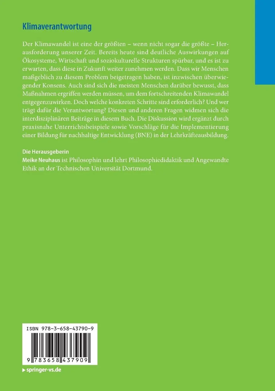 Rückseite: 9783658437909 | Klimaverantwortung | Gesellschaftsaufgabe und Bildungsauftrag | Buch