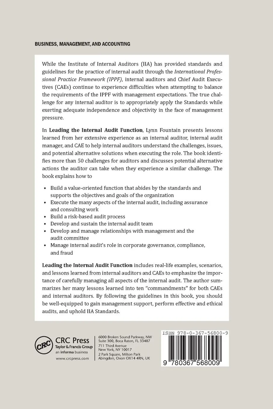 Rückseite: 9780367568009 | Leading the Internal Audit Function | Lynn Fountain | Taschenbuch