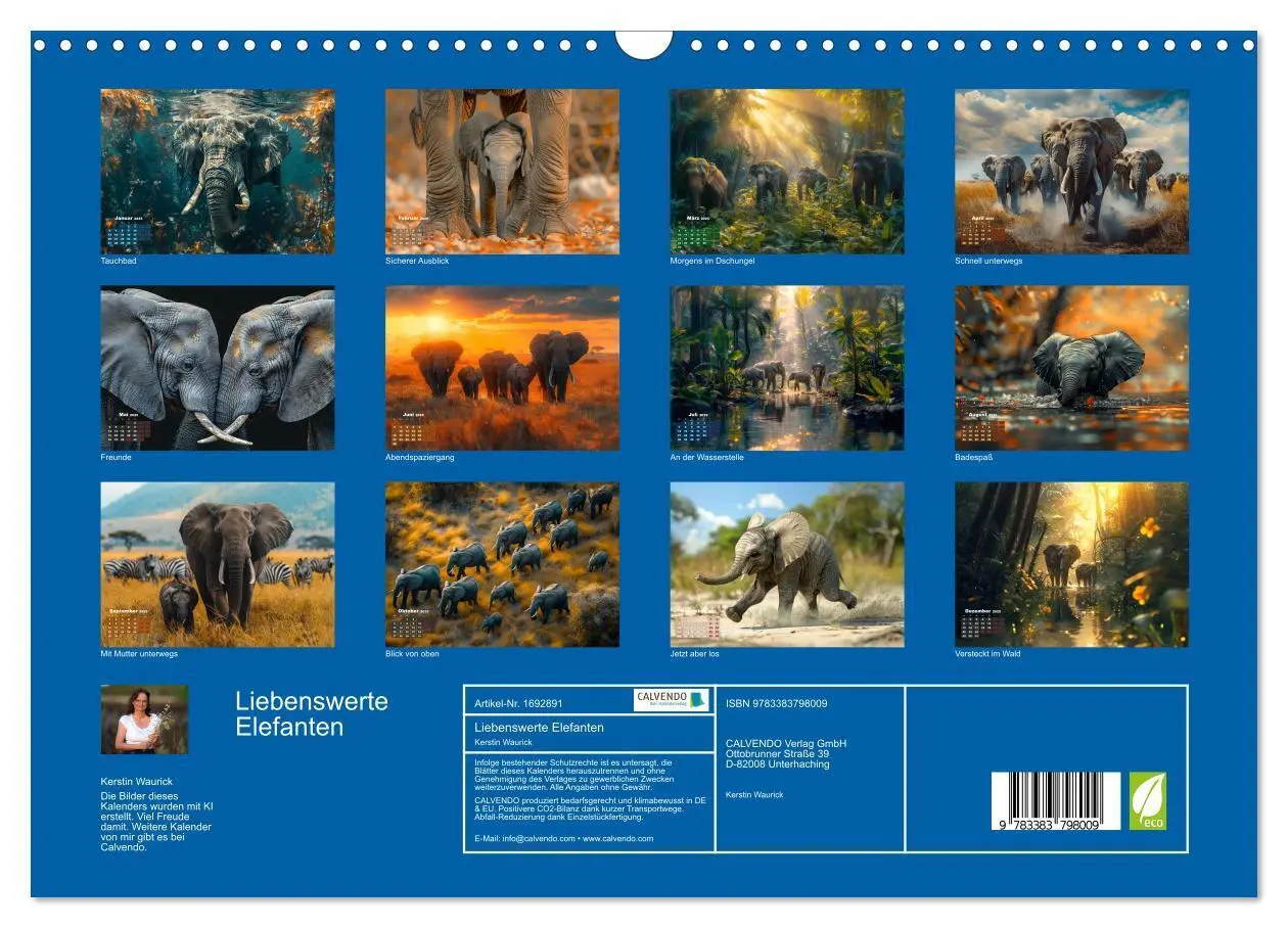 Bild: 9783383798009 | Liebenswerte Elefanten (Wandkalender 2025 DIN A3 quer), CALVENDO...