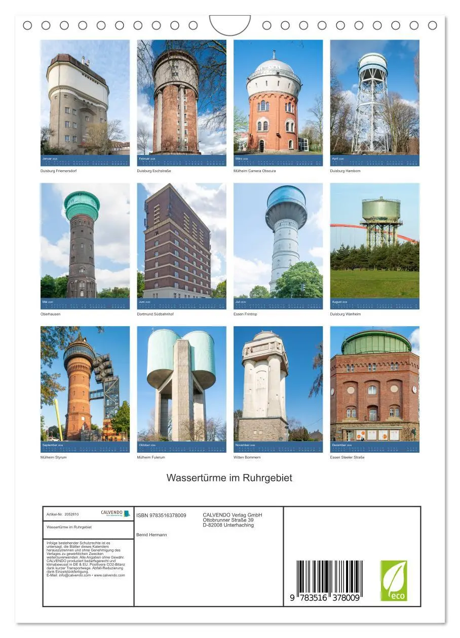Bild: 9783516378009 | Wassertürme im Ruhrgebiet (Wandkalender 2026 DIN A4 hoch), CALVENDO...