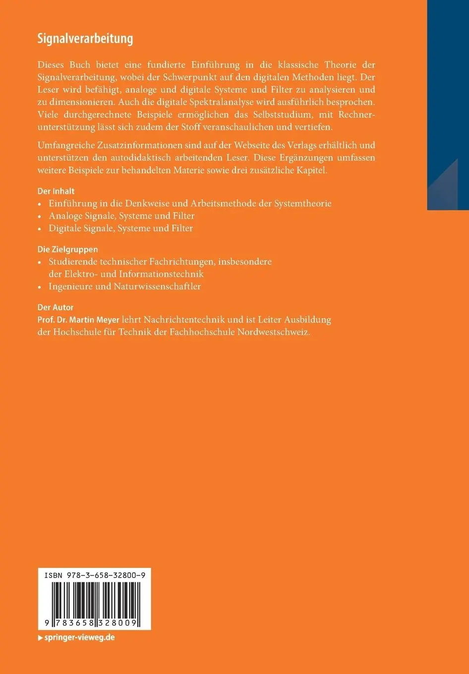 Rückseite: 9783658328009 | Signalverarbeitung | Analoge und digitale Signale, Systeme und Filter