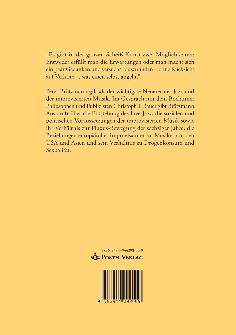 Rückseite: 9783944298009 | Brötzmann. Gespräche | Peter Brötzmann (u. a.) | Taschenbuch | 184 S.