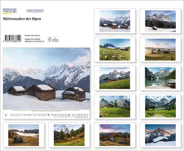 Bild: 9783731888109 | Hüttenzauber der Alpen 2026 | Verlag Korsch | Kalender | 14 S. | 2026