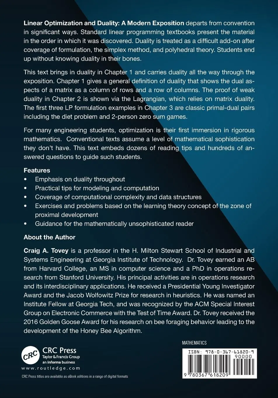 Rückseite: 9780367618209 | Linear Optimization and Duality | A Modern Exposition | Craig A. Tovey