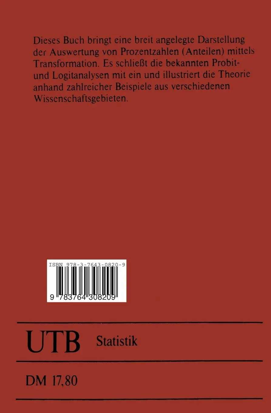 Rückseite: 9783764308209 | Statistische Auswertung von Prozentzahlen | Linder (u. a.) | Buch
