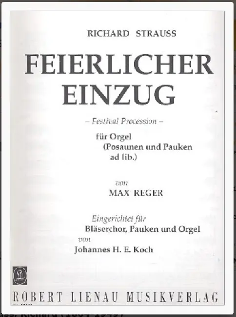 Cover: 9790011338209 | Feierlicher Einzug | Bläserchor mit Orgel und Pauken. Spielpartitur.