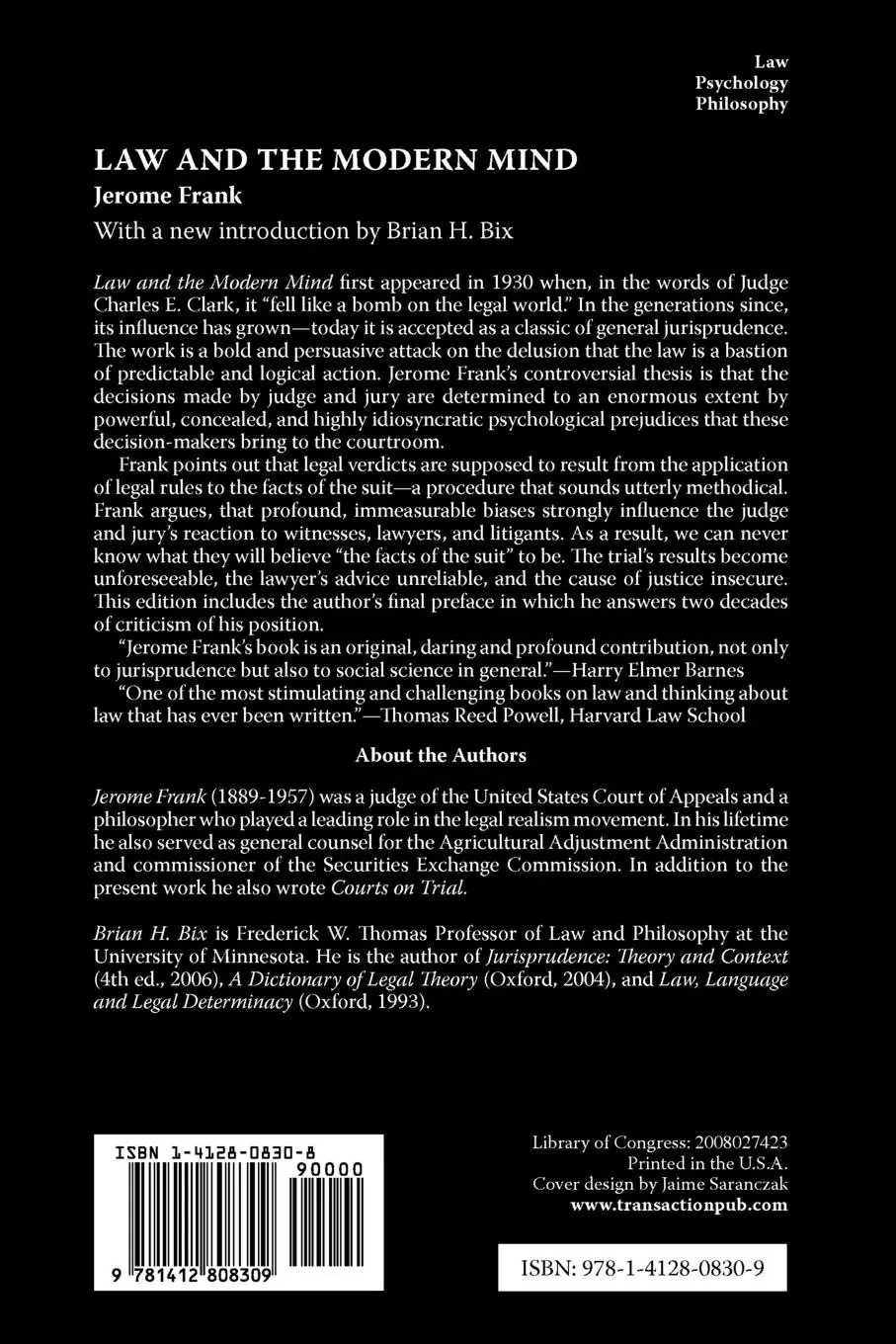 Rückseite: 9781412808309 | Law and the Modern Mind | Jerome Frank (u. a.) | Taschenbuch | 2009