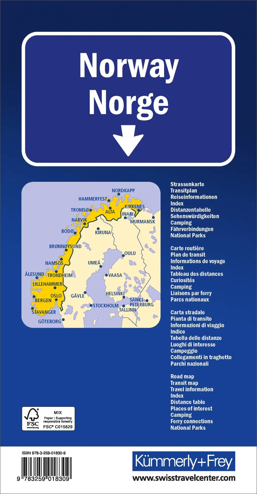 Rückseite: 9783259018309 | Kümmerly+Frey Strassenkarte Norwegen 1:750.000 | AG | (Land-)Karte