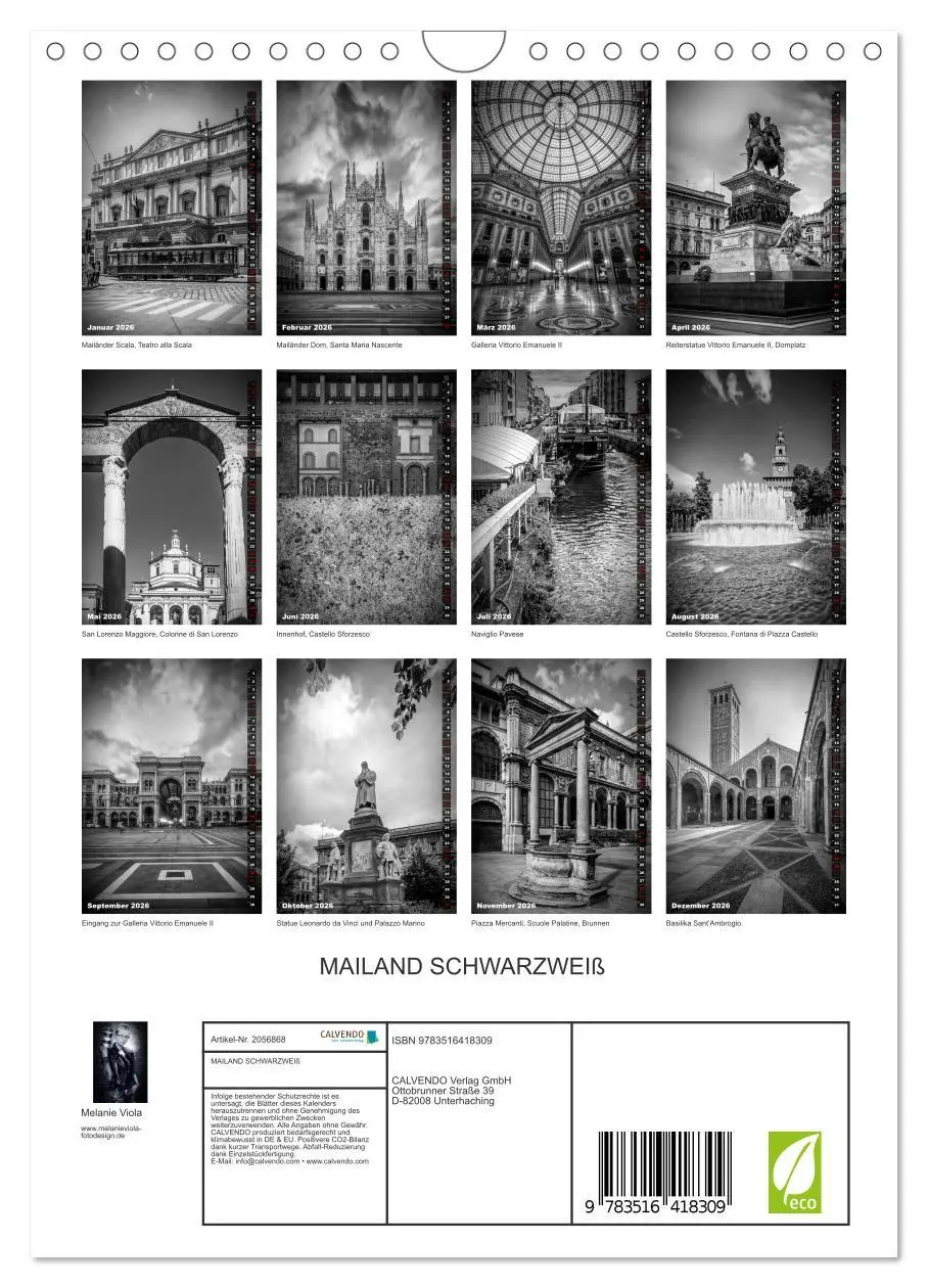 Bild: 9783516418309 | MAILAND SCHWARZWEIß (Wandkalender 2026 DIN A4 hoch), CALVENDO...