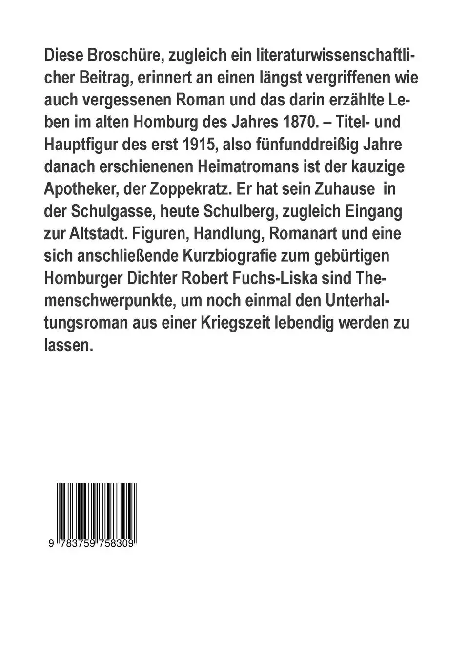 Rückseite: 9783759758309 | Der Zoppekratz | Klaus-Dieter Metz | Taschenbuch | 48 S. | Deutsch