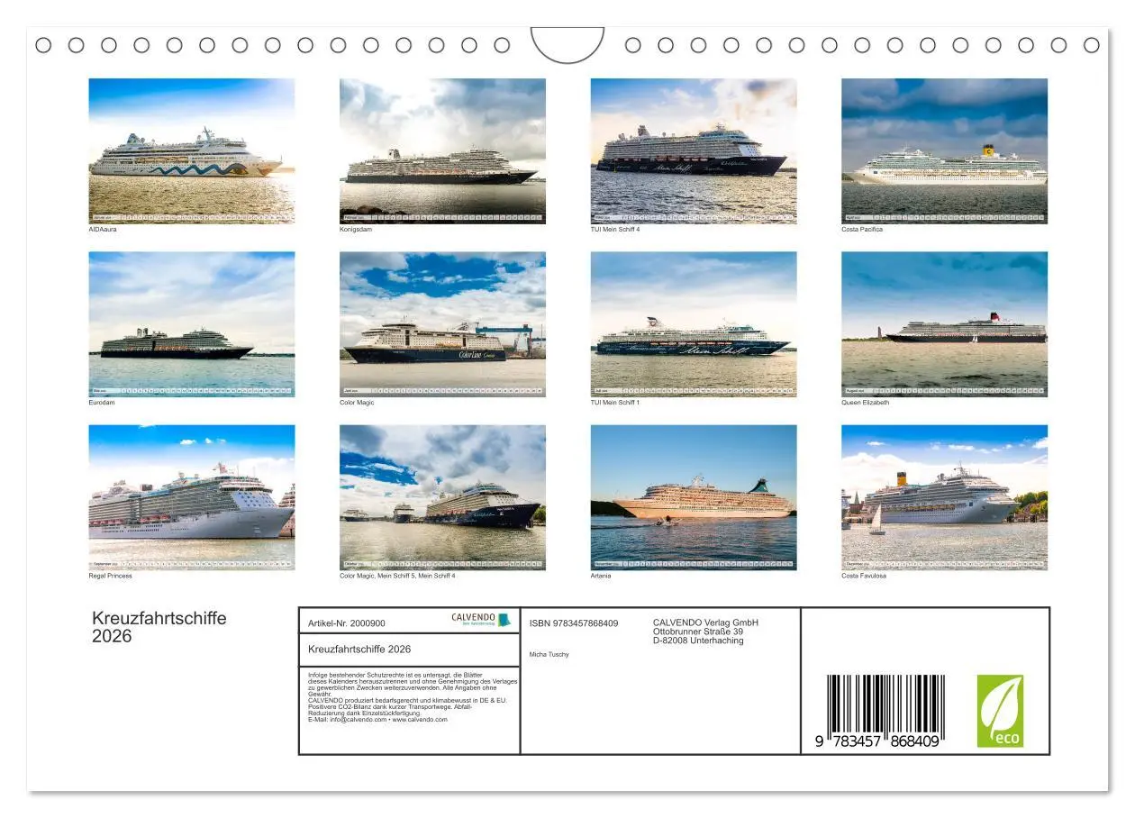 Bild: 9783457868409 | Kreuzfahrtschiffe 2026 (Wandkalender 2026 DIN A4 quer), CALVENDO...