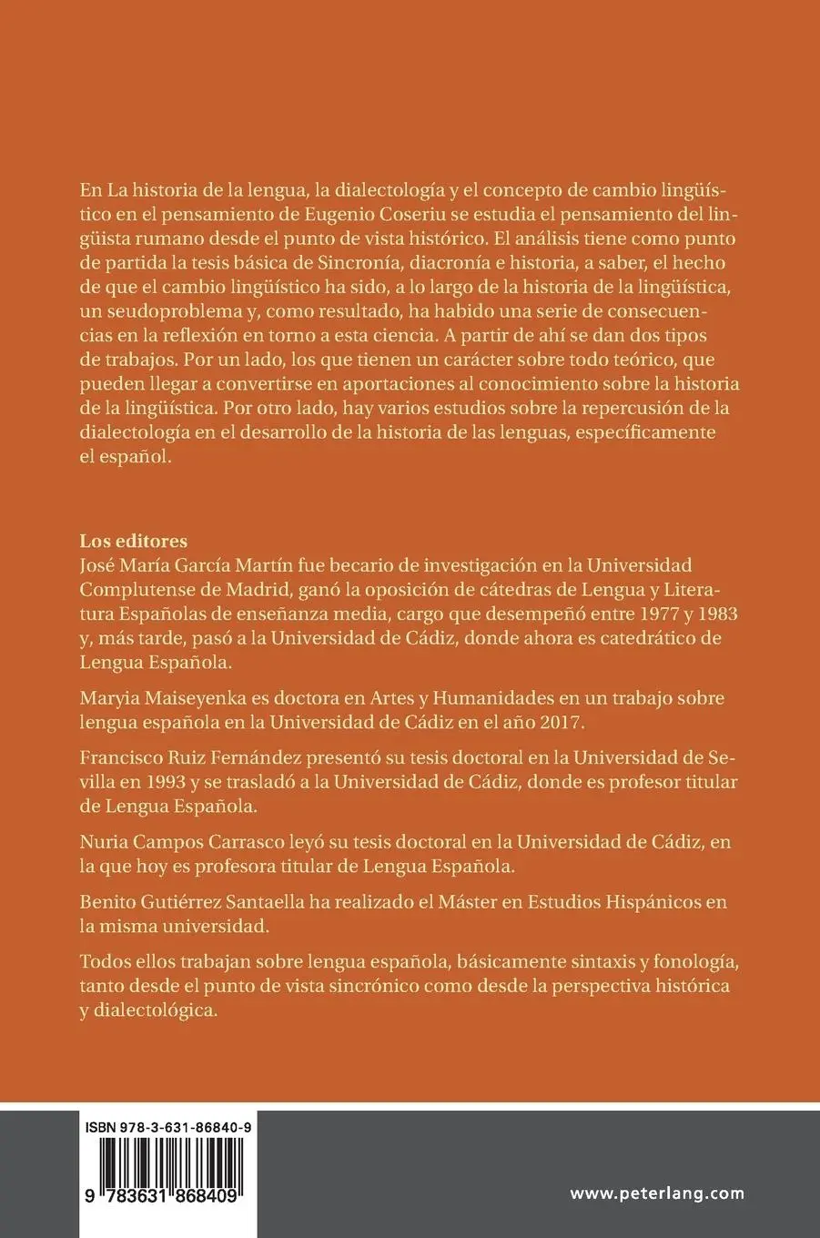 Rückseite: 9783631868409 | La historia de la lengua, la dialectología y el concepto de cambio...