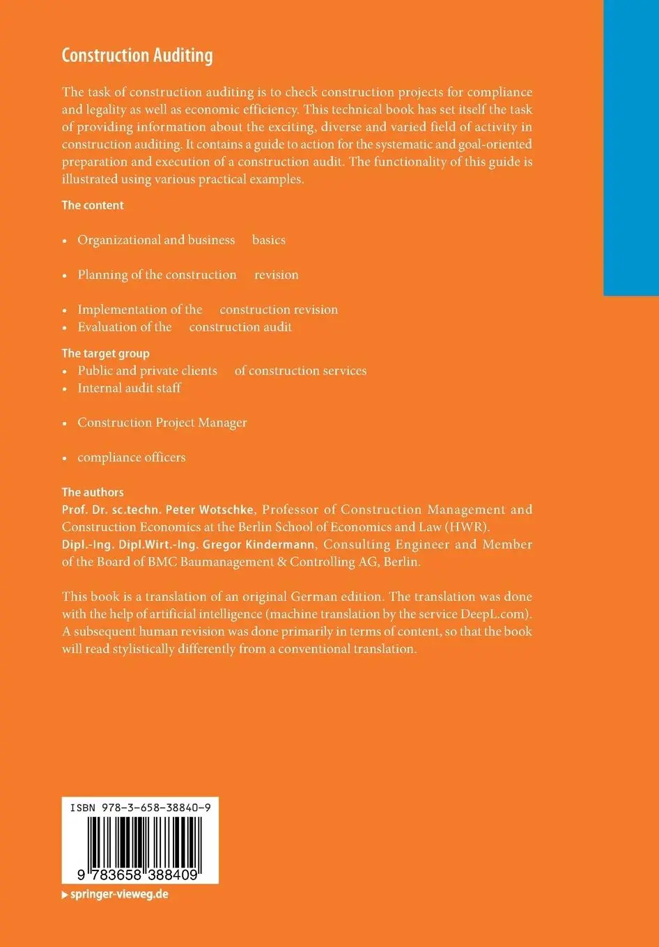 Rückseite: 9783658388409 | Construction Auditing | Planning - Implementation - Use | Taschenbuch