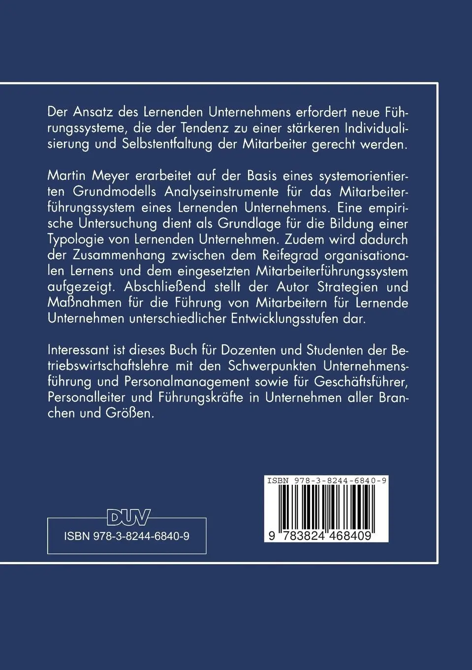 Rückseite: 9783824468409 | Mitarbeiterführung im Lernenden Unternehmen | Martin Meyer | Buch