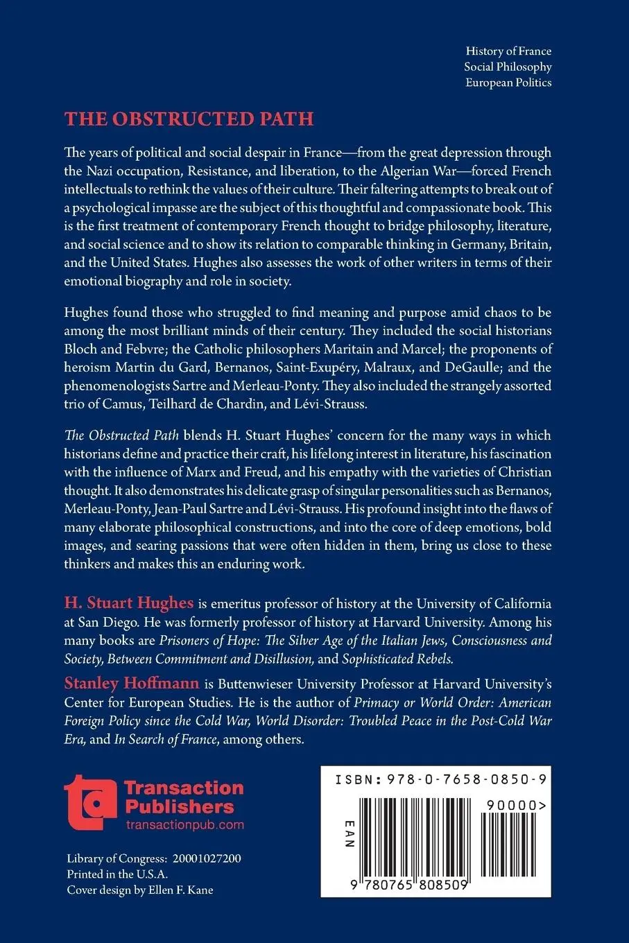 Rückseite: 9780765808509 | The Obstructed Path | H Stuart Hughes | Taschenbuch | Englisch | 2001