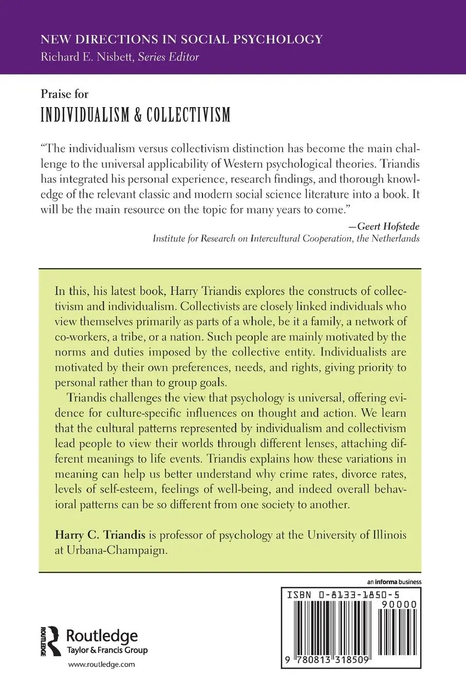 Rückseite: 9780813318509 | Individualism And Collectivism | Harry C Triandis | Taschenbuch | 1995