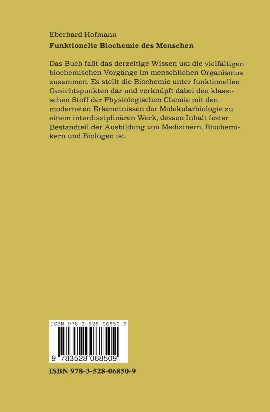Rückseite: 9783528068509 | Funktionelle Biochemie des Menschen | Band 1 und Band 2 | Hoffmann