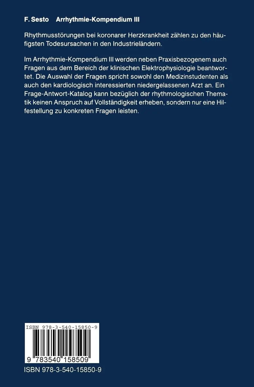 Rückseite: 9783540158509 | Arrhythmie-Kompendium III | Fragen - Antworten | F. Sesto | Buch | xi