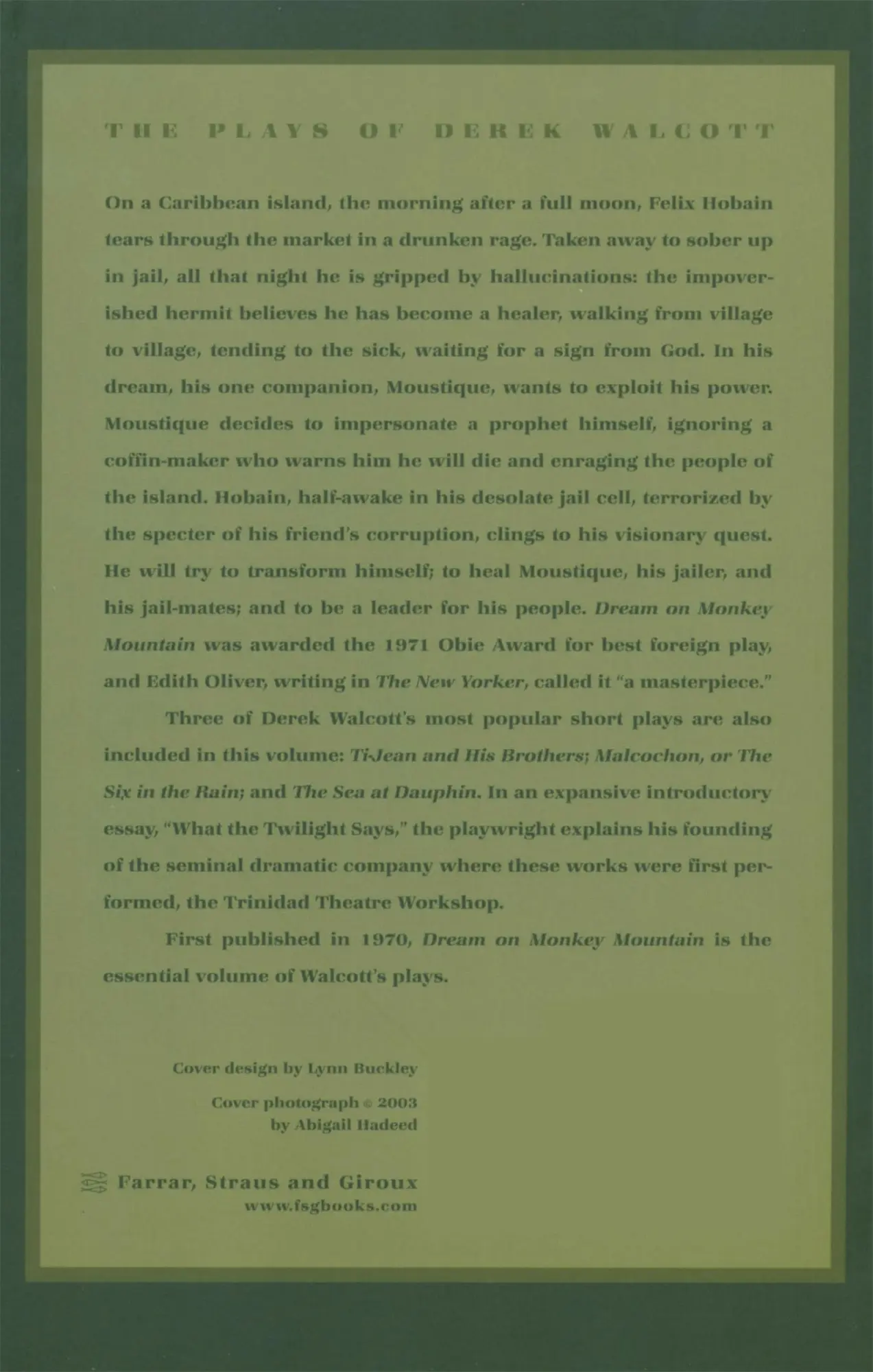 Rückseite: 9780374508609 | Dream on Monkey Mountain and Other Plays | Derek Walcott | Taschenbuch