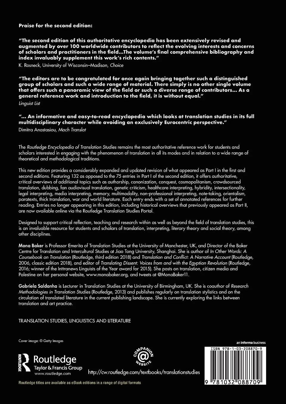 Rückseite: 9781032088709 | Routledge Encyclopedia of Translation Studies | Mona Baker (u. a.)
