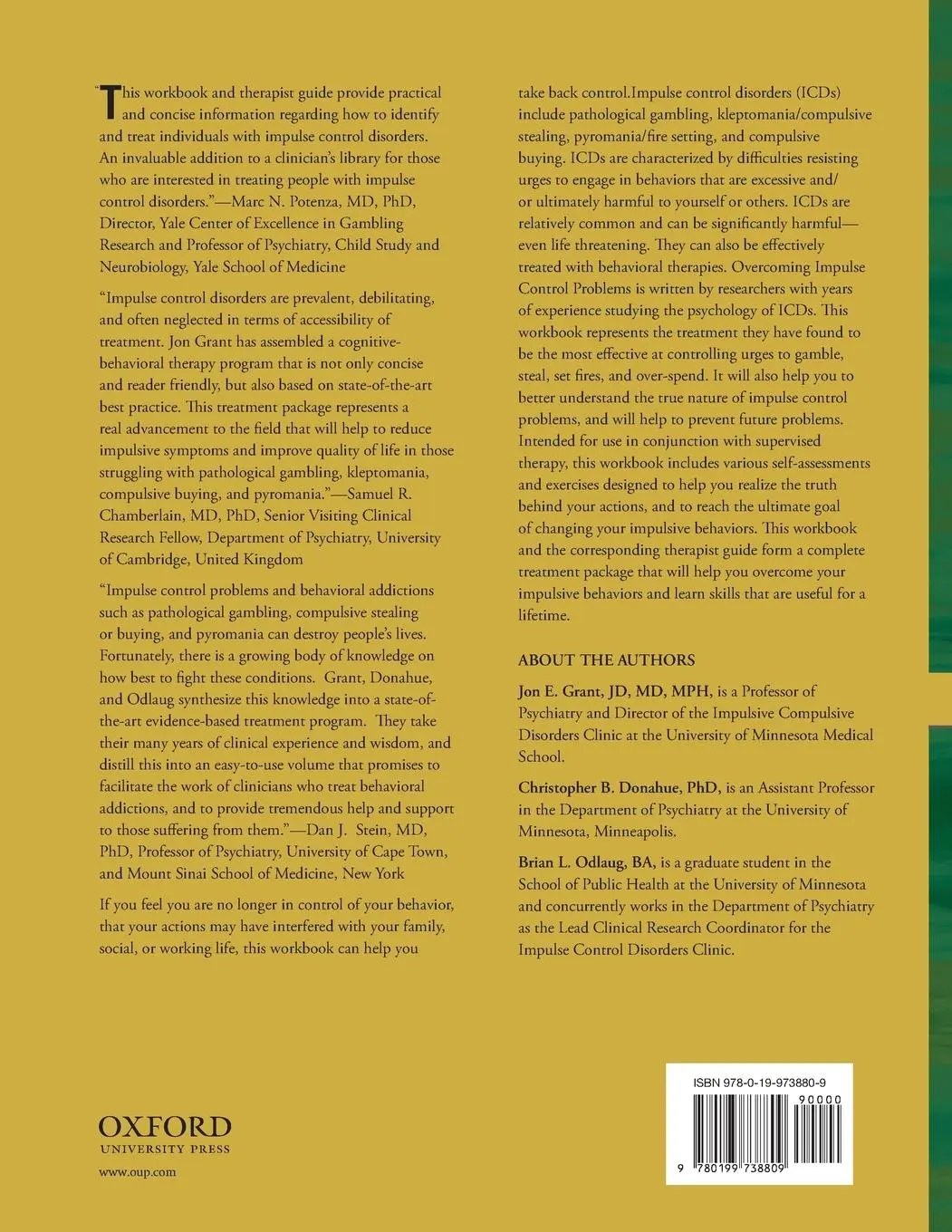 Rückseite: 9780199738809 | Overcoming Impulse Control Problems | Jon E. Grant (u. a.) | Buch