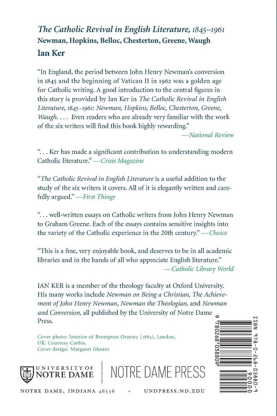 Rückseite: 9780268038809 | Catholic Revival in English Literature, 1845-1961, The | Ian Ker