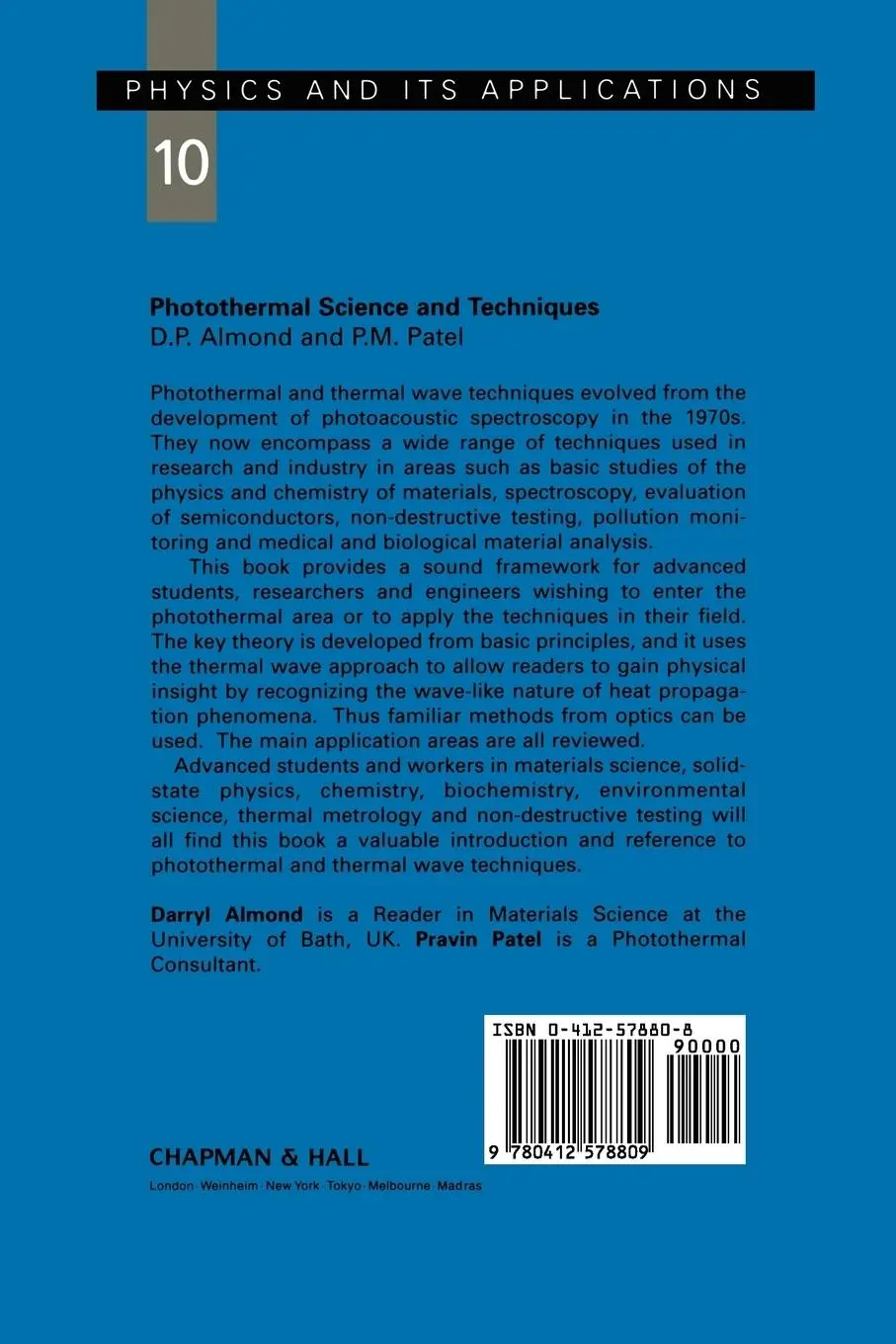 Rückseite: 9780412578809 | Photothermal Science and Techniques | P. M. Patel (u. a.) | Buch