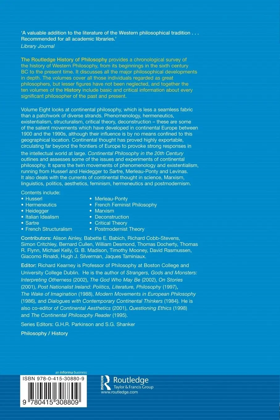 Rückseite: 9780415308809 | Continental Philosophy in the 20th Century | Richard Kearney | Buch