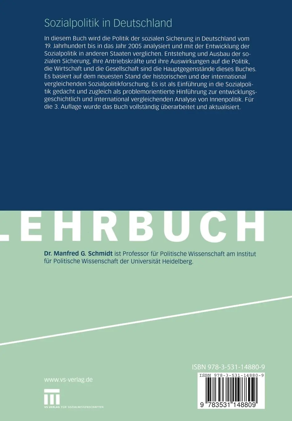 Rückseite: 9783531148809 | Sozialpolitik in Deutschland | Manfred G. Schmidt | Taschenbuch | 2005