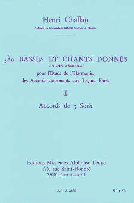 Cover: 9790046219009 | 380 basses et chants donnés vol.1 Accords de 3 sons | Henri Challan