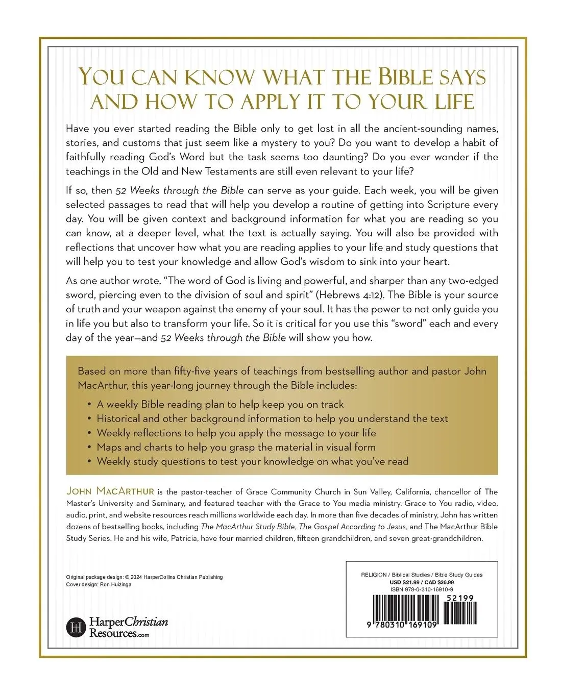 Rückseite: 9780310169109 | 52 Weeks through the Bible Softcover | John Macarthur | Taschenbuch