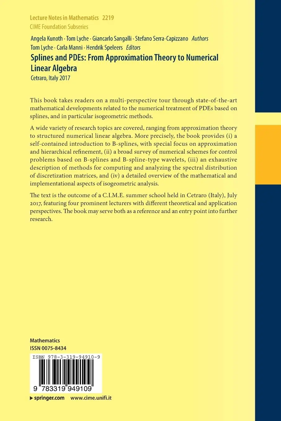 Rückseite: 9783319949109 | Splines and PDEs: From Approximation Theory to Numerical Linear...