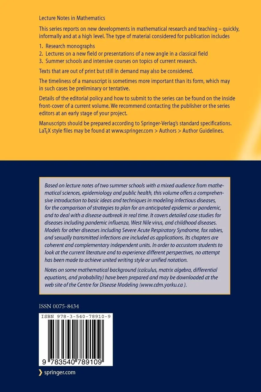Rückseite: 9783540789109 | Mathematical Epidemiology | J. Wu (u. a.) | Taschenbuch | xviii | 2008