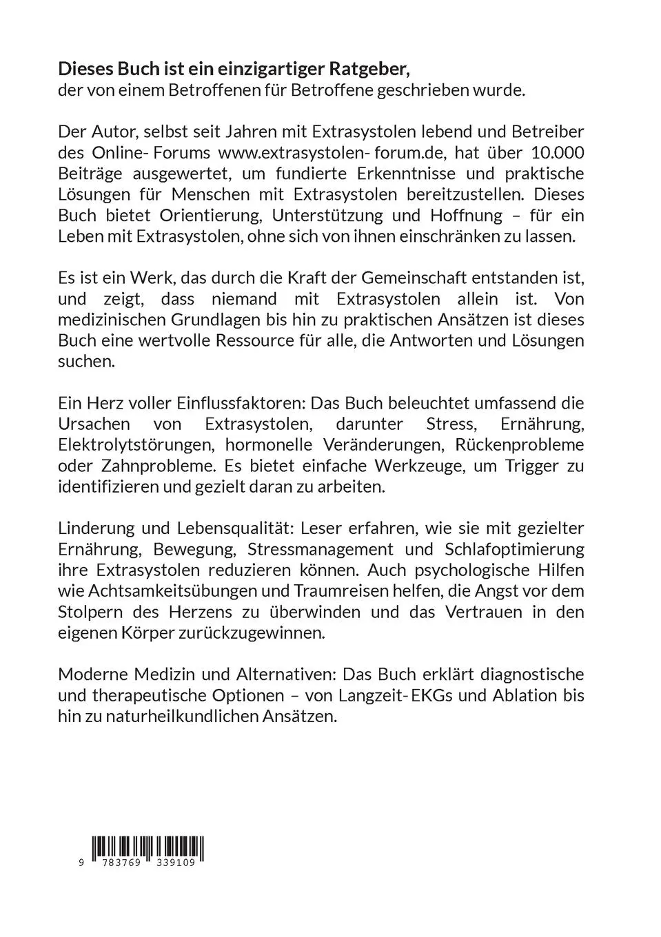 Rückseite: 9783769339109 | extrasystolen: verstehen, behandeln, angstfrei sein. | Grüger-Rörden