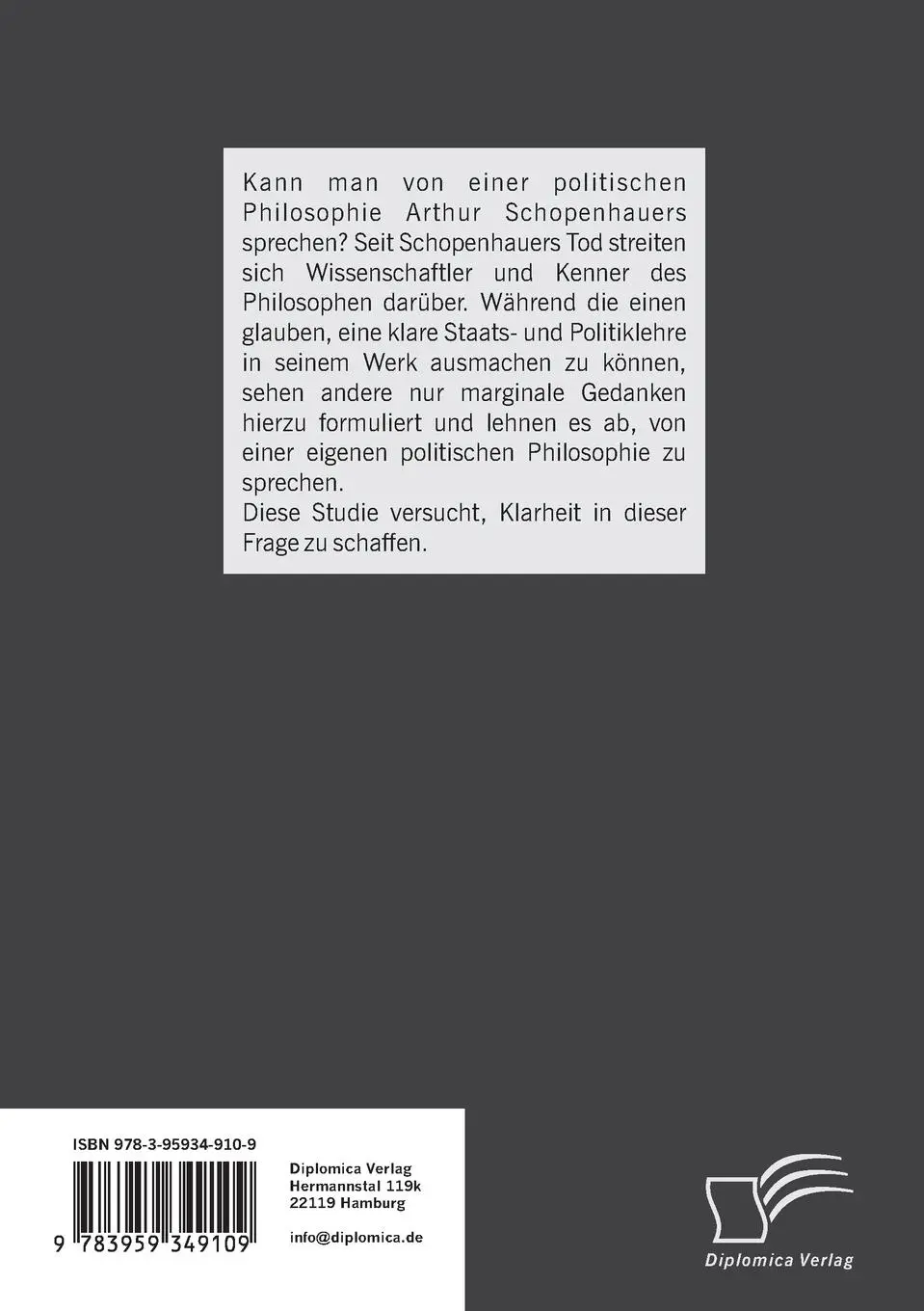 Rückseite: 9783959349109 | Die politische Philosophie Arthur Schopenhauers. Ein...