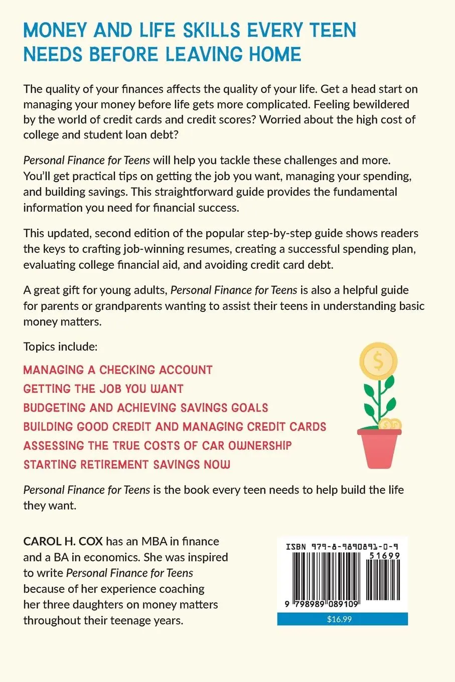 Rückseite: 9798989089109 | Personal Finance for Teens | Carol H. Cox | Taschenbuch | Englisch