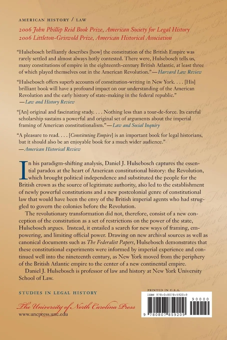 Rückseite: 9780807859209 | Constituting Empire | Daniel J. Hulsebosch | Taschenbuch | Englisch