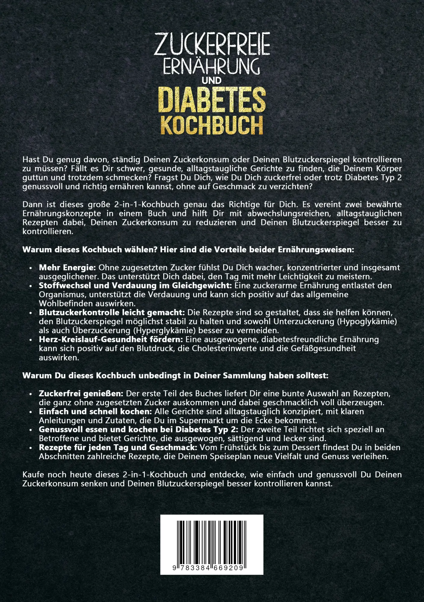 Rückseite: 9783384669209 | Zuckerfreie Ernährung und Diabetes Kochbuch | Carina Lehmann | Buch